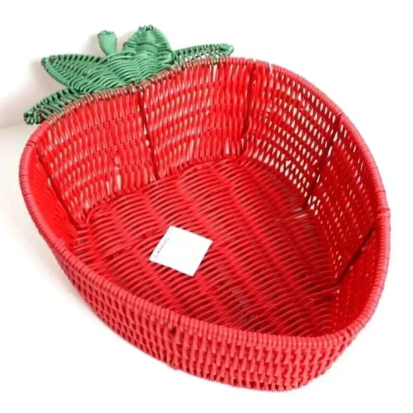 New Strawberry Woven Storage Basket Summer Pool Party BBQ Red & Green - Picture 2 of 2